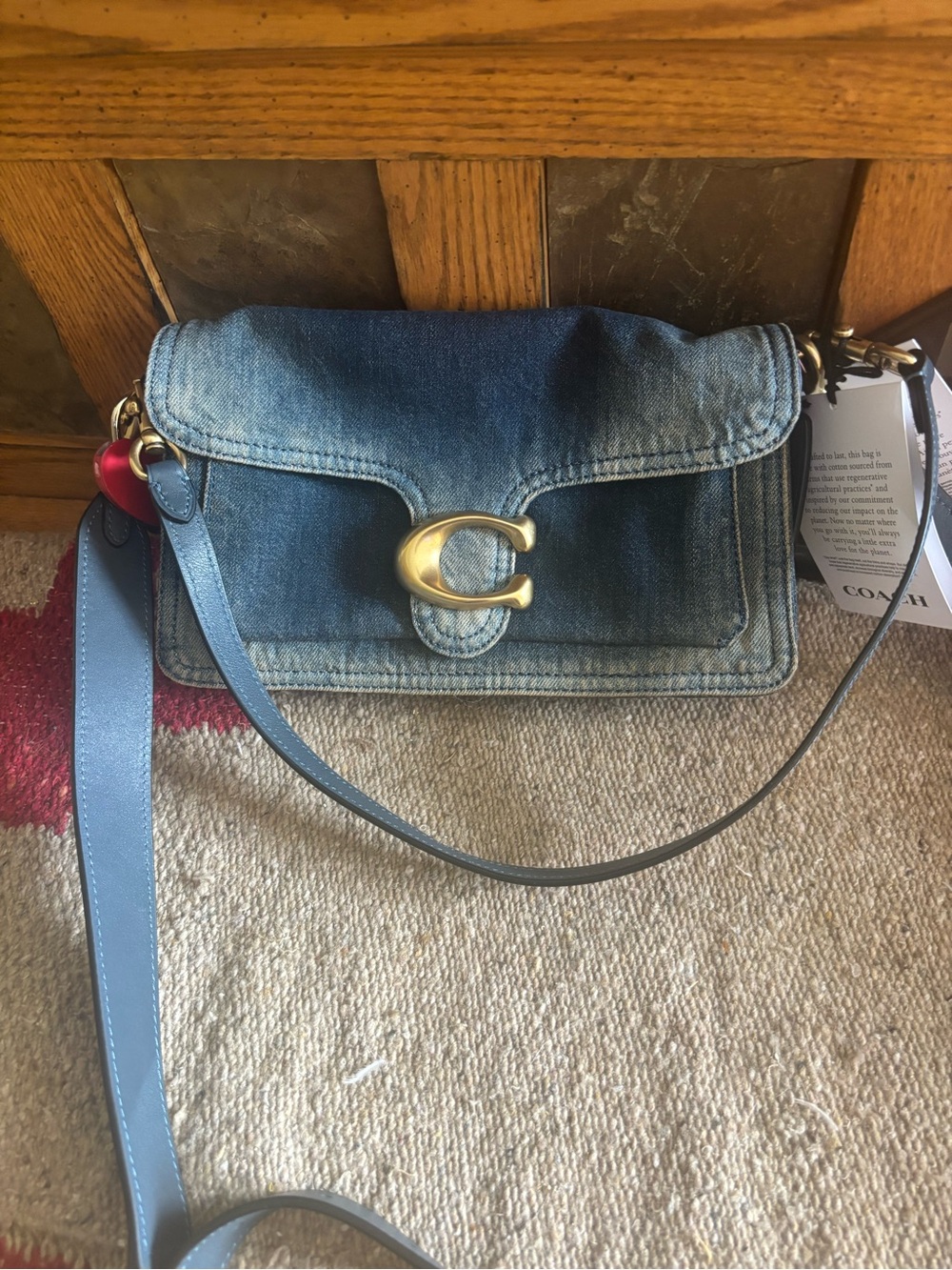 Coach Denim Crossbody Bag with Gold 'C' Hardware and Black Strap - Picture 5 of 12